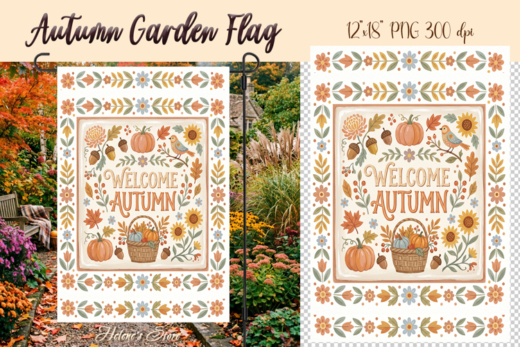 Welcome Autumn Garden Flag Sublimation | Fall garden design