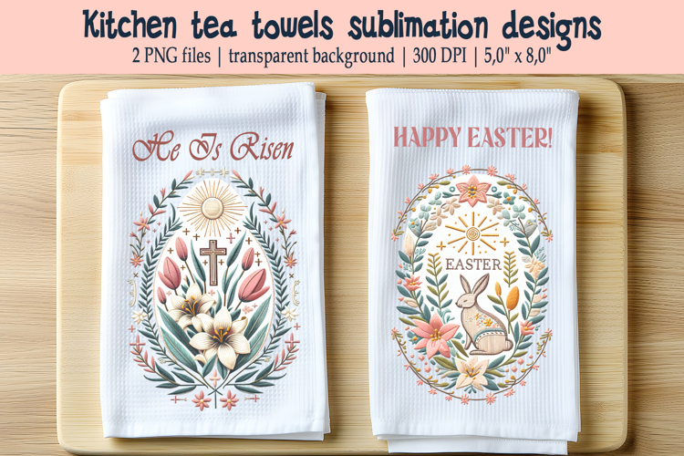 Easter floral wreath with eggs kitchen tea towel sublimation