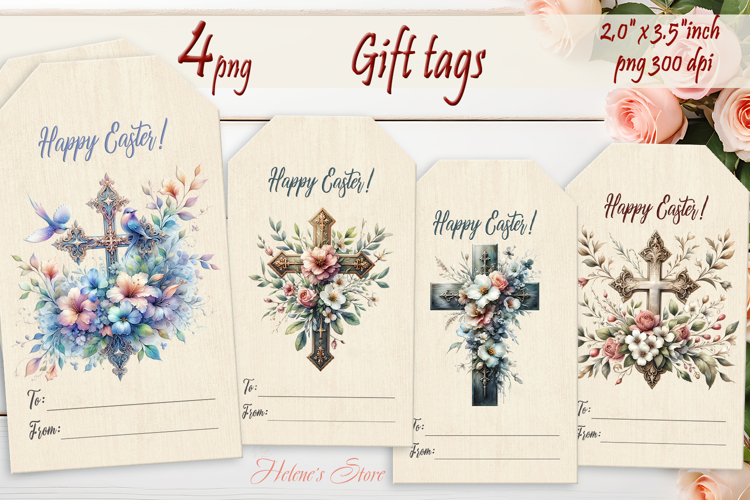 Easter cross Gift Tags|Happy Easter labels| Floral label png