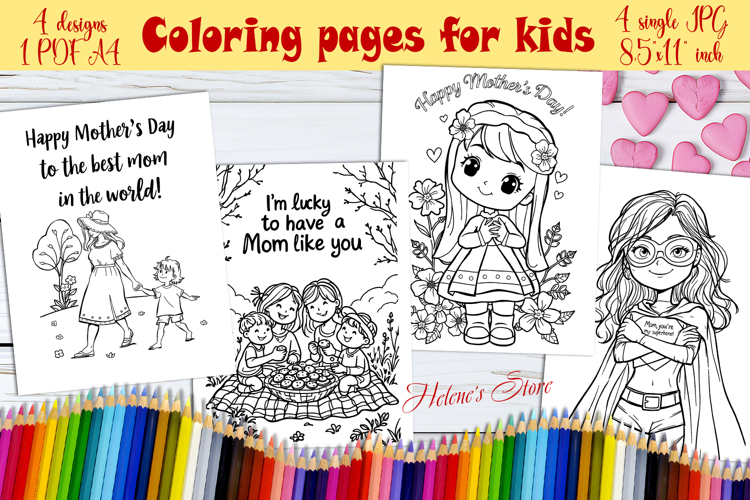 Happy Mothers Day Coloring Book Pages jpeg| Gift for mom