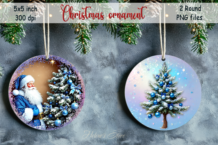 Santa Claus and Christmas tree round ornament designs png