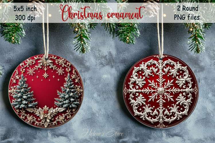 Christmas vintage round ornament sublimation designs PNG