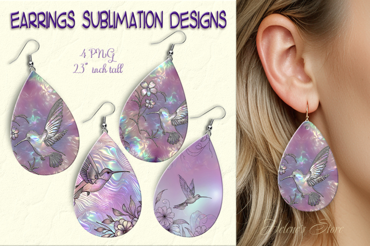 Shine Hummingbirds Floral Lilac Iridescent Earrings designs