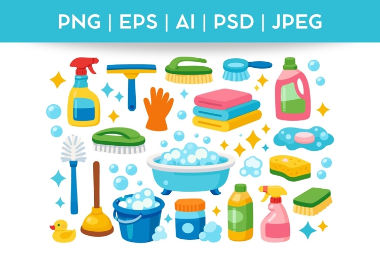 Bathroom and Cleaning Essentials Bundle Doodle|Vector & PNG