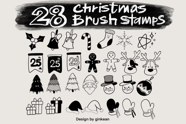 28 Christmas brush stamps procreate, procreate brush, stamp