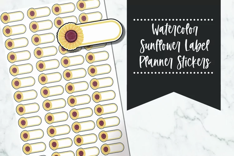 Watercolor Sunflower Tags Planner Stickers