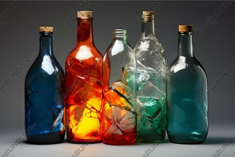 Artistic colored glass bottles with illuminated interiors example image 1