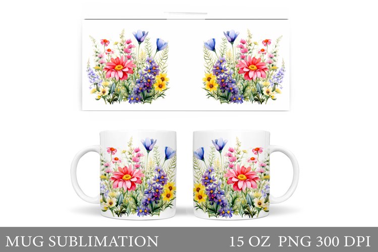 Wildflowers Mug Sublimation. Flowers Mug Wrap Design