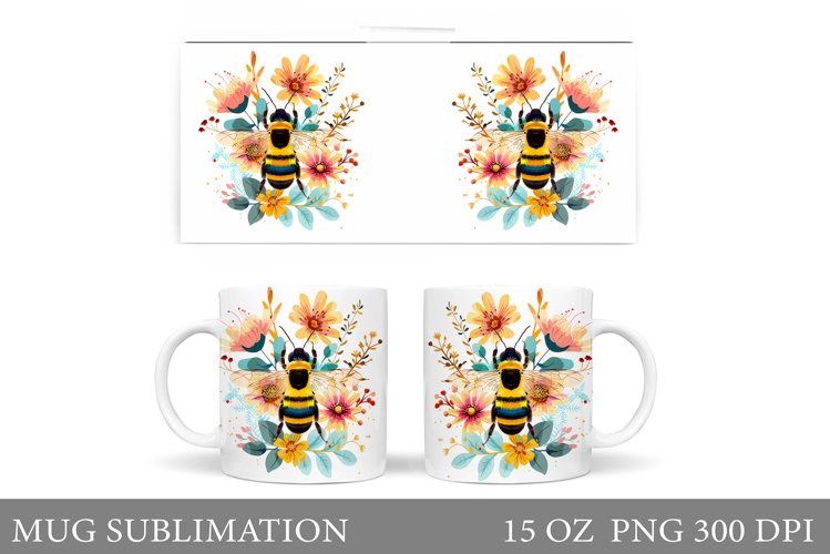 Bee Mug Sublimation. Bee Flowers Mug Design