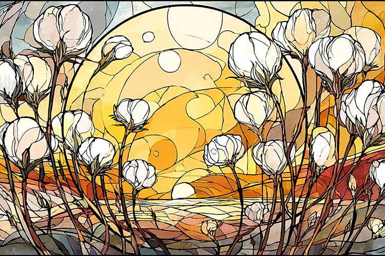 Magnolia Flowers Stained Glass Sunset Art