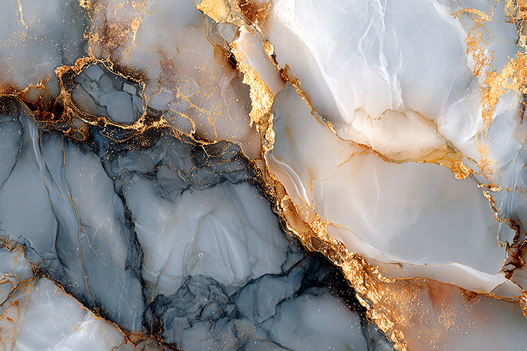 White Gray Marble with Gold Veins Art