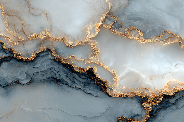 Gray White Marble with Gold Veins Art