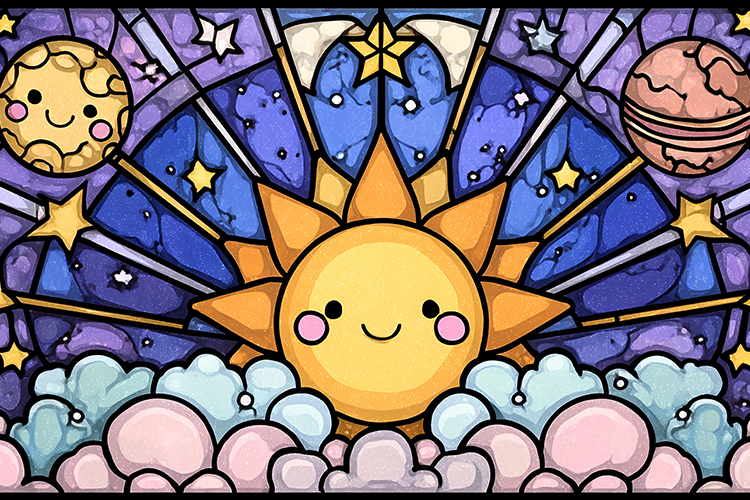 Cute Sun and Planets Stained Glass Art