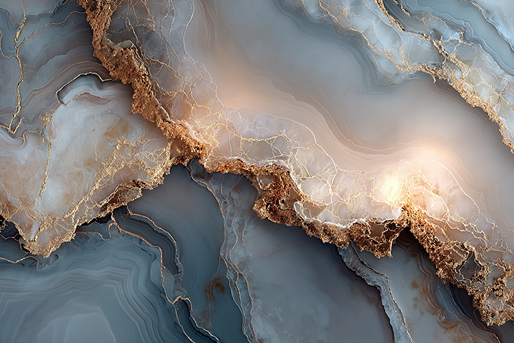 Blue Gray Marble with Golden Veins Art