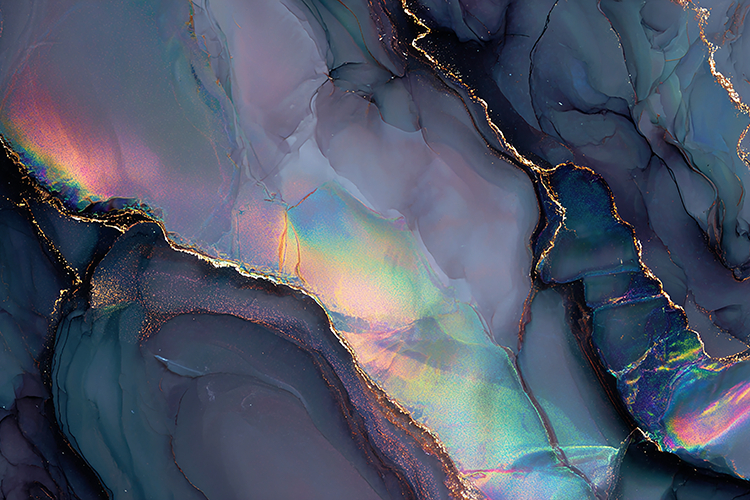 Iridescent Dark Marble with Gold Veins