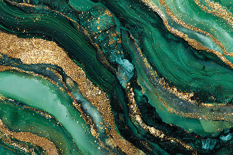 Green Abstract Marble Texture Gold Lines