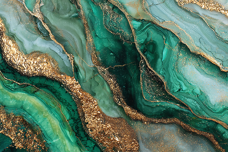 Green Abstract Marble Texture Gold Veins