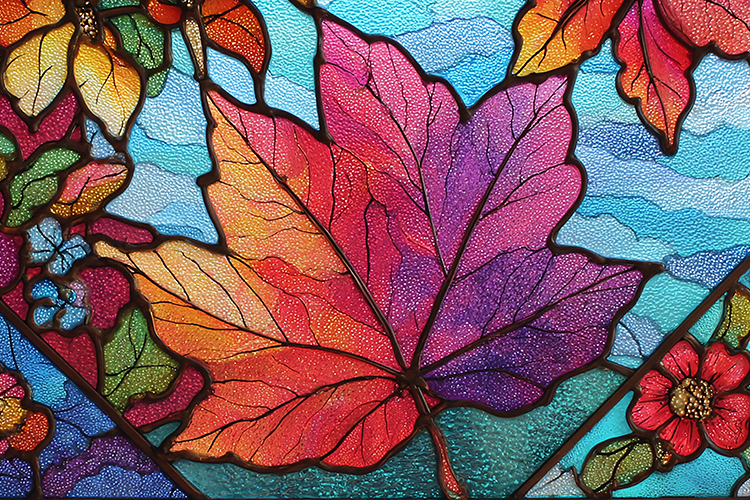 Colorful Autumn Leaf Stained Glass Art