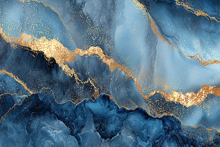 Blue Abstract Marble Texture With Gold
