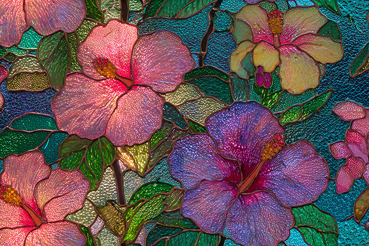 Colorful Hibiscus Stained Glass Floral