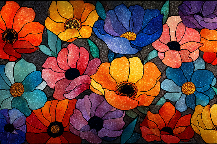 Colorful Floral Stained Glass Pattern Art