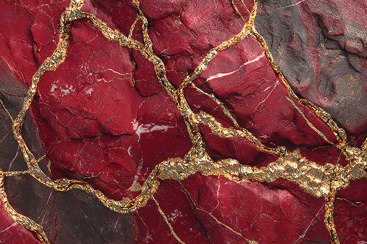 Red Marble Texture With Golden Veins Art