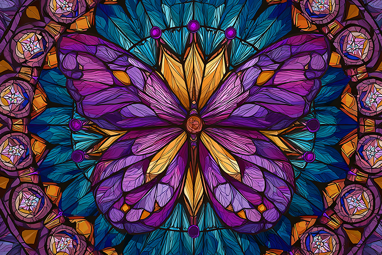 Colorful Butterfly Stained Glass Mosaic