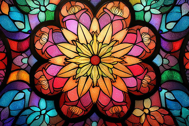 Colorful Floral Stained Glass Mandala