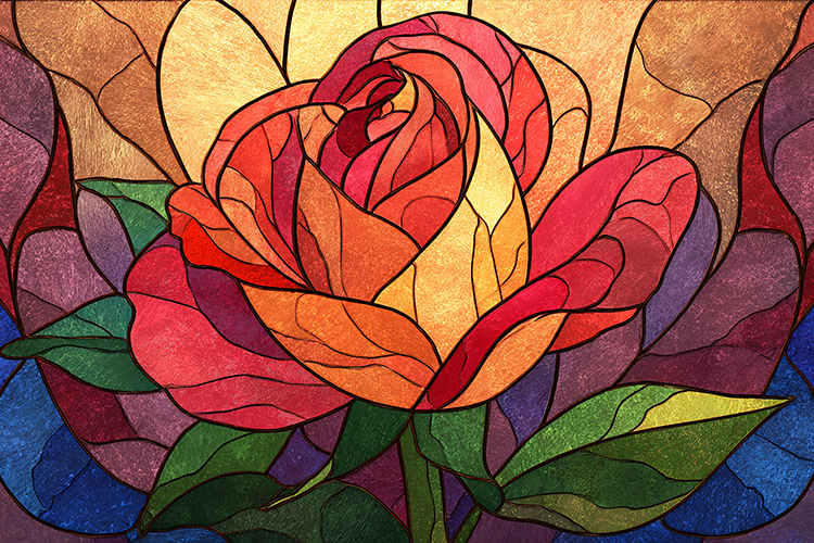 Rose Flower Stained Glass Artistic Design