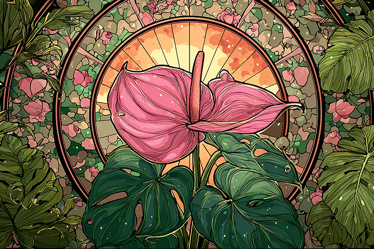 Pink Anthurium Tropical Botanical Art