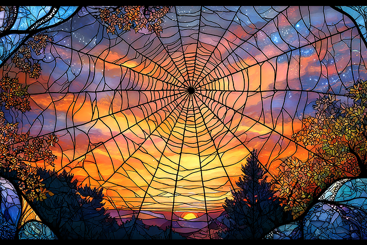 Spider Web Sunset Stained Glass Art