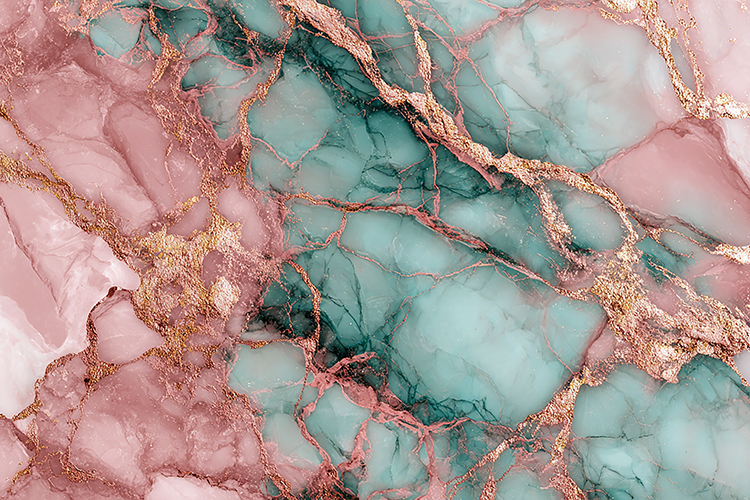 Blush Pink Teal Marble with Gold Veins