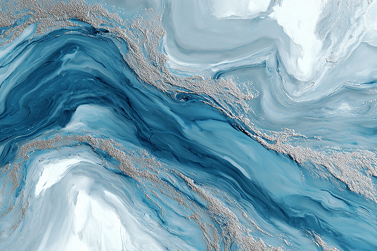 Blue Fluid Marble Texture with Silver Art