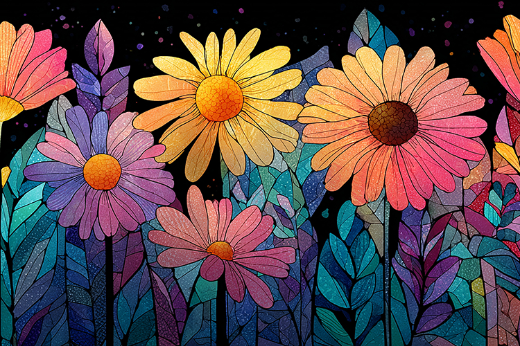 Colorful Daisy Flowers Stained Glass Art