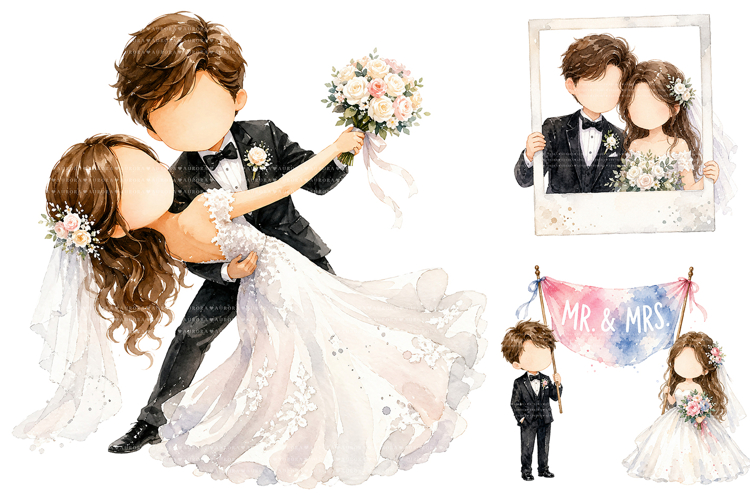 Faceless Wedding Couple Clipart Bundle