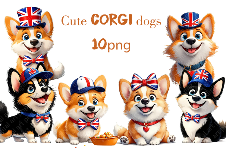 Cute Corgi Dogs Clipart Bundle -British Style PNG