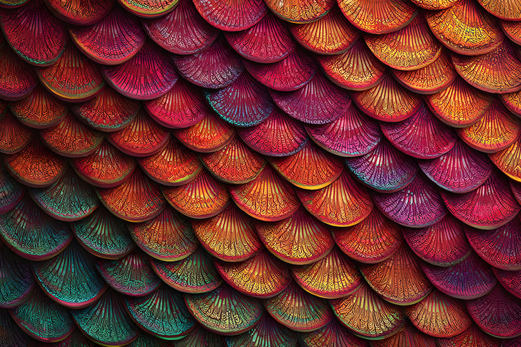 Colorful Textured Dragon Scale Pattern Background Art