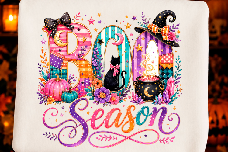 Colorful Boo Season Witch Png T-shirt