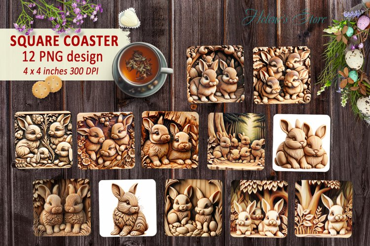 Easter bunny rabbit Square Coaster sublimation BUNDLE example image 1