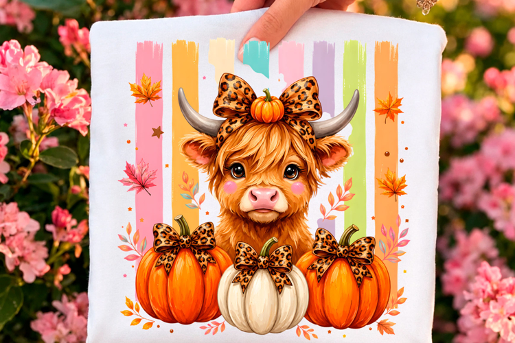 Cute Highland Cow Pumpkin Fall PNG