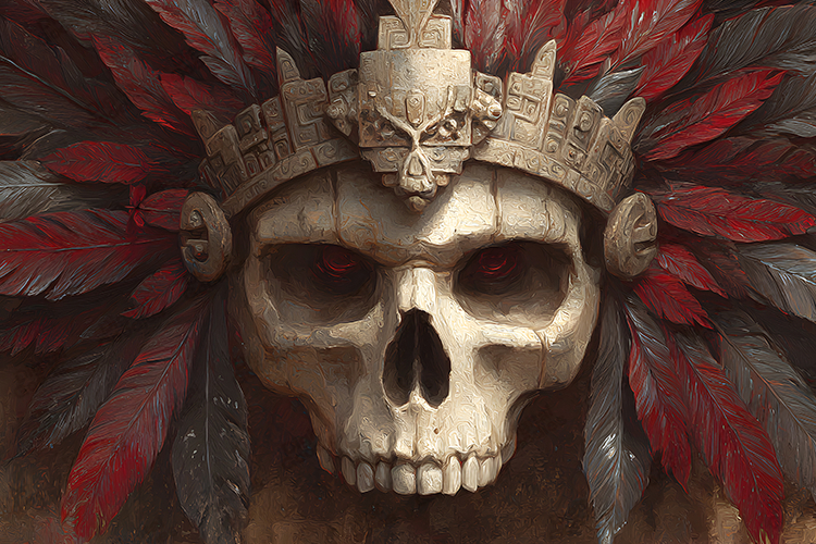 Tribal Skull with Feathers Ancient Warrior Fantasy Art