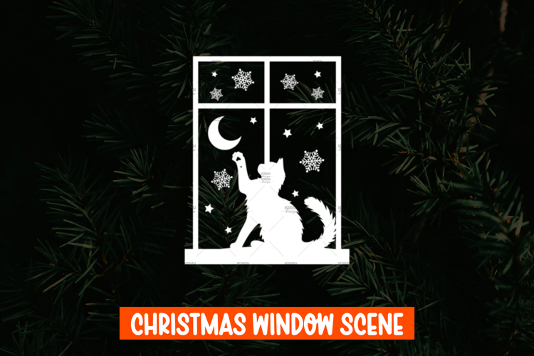 Christmas Cat Window decal SVG, Christmas Window Display SVG