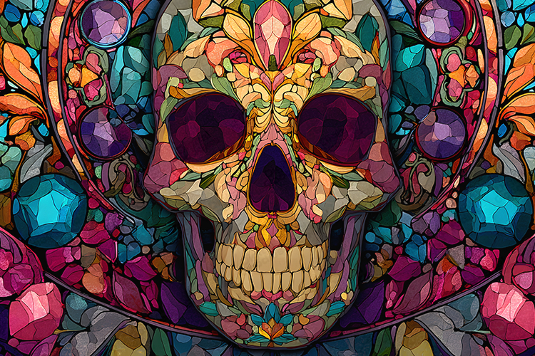Stained Glass Skull Art Colorful Ornamental Fantasy Design
