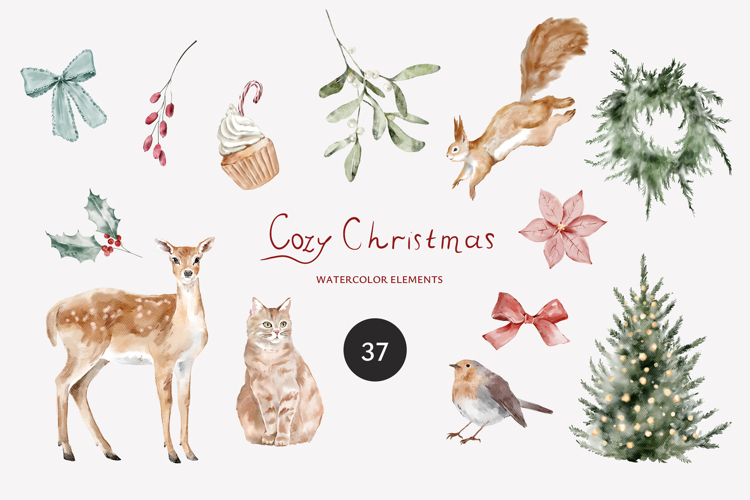 Cozy Christmas Watercolor DIY Elements