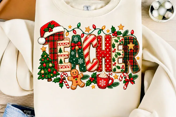 Christmas Teacher Plaid Sublimation PNG