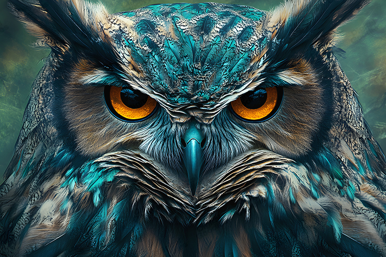 Intense Owl Portrait Digital Art - Teal Feather Focus