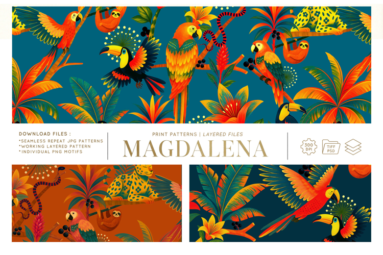 Amazonian Wildlife & Tropical Botanical Seamless Pattern