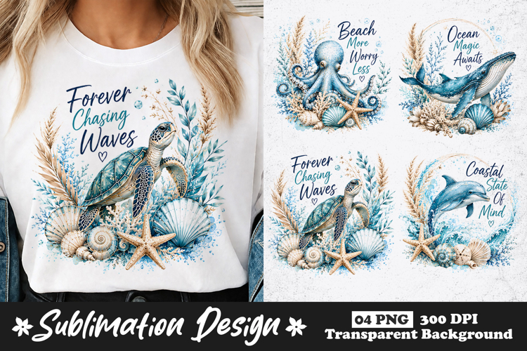 Ocean Life Sublimation PNG | Coastal Beach Animal Shirt PNG