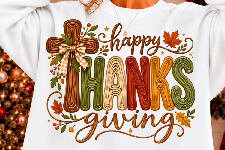 Happy Thanksgiving Christian Cross Sublimation PNG