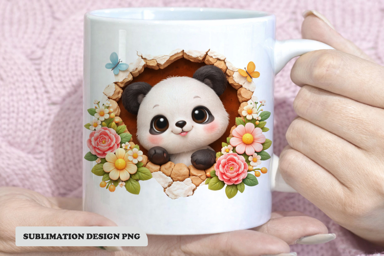 Cute Panda Floral Mug Design PNG | Baby Panda Sublimation
